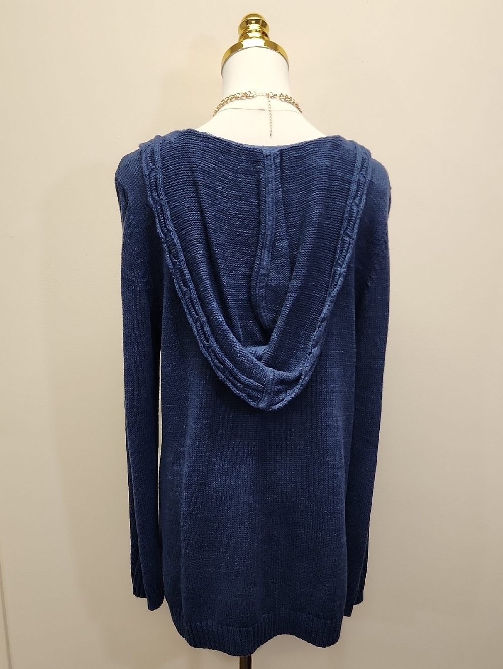 Tommy Bahama Navy Cable Knit Hooded Sweater Linen Blend Size Medium - Picture 3 of 9